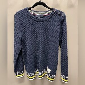 Tommy Hilfiger Navy Cable Knit Sweater with Button Accents